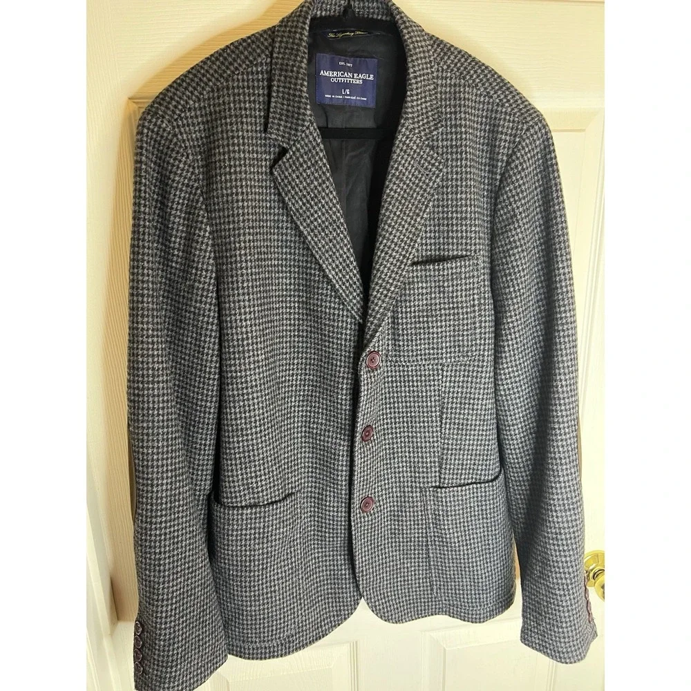American Eagle Outfitters Mens The Legendary Blazer L Wool Blend Herringbone Jac